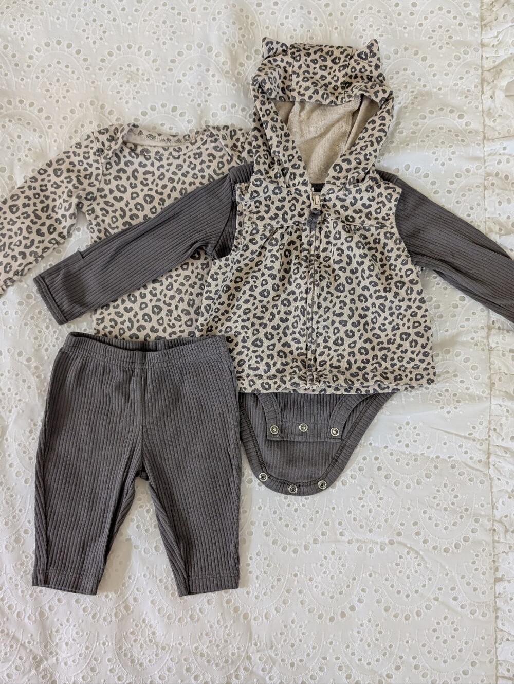 Carter's Leopard Hooded Vest & Gray Ribbed 4-Piece Set